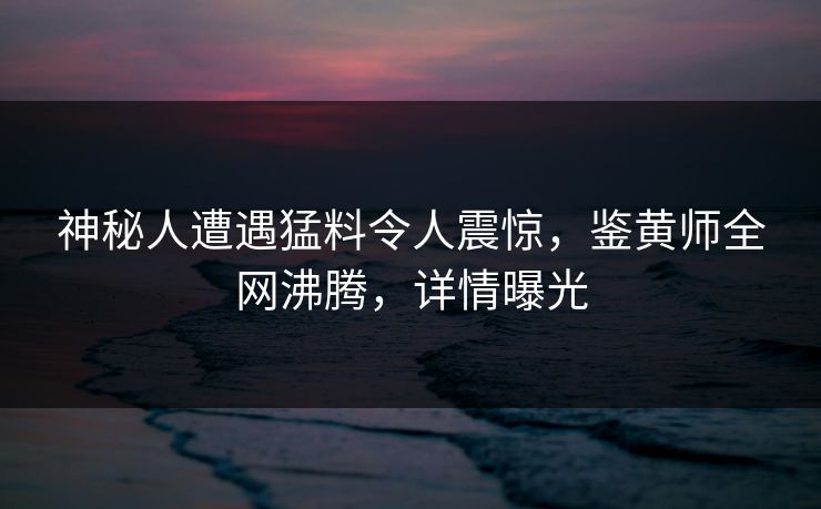 神秘人遭遇猛料令人震惊，鉴黄师全网沸腾，详情曝光